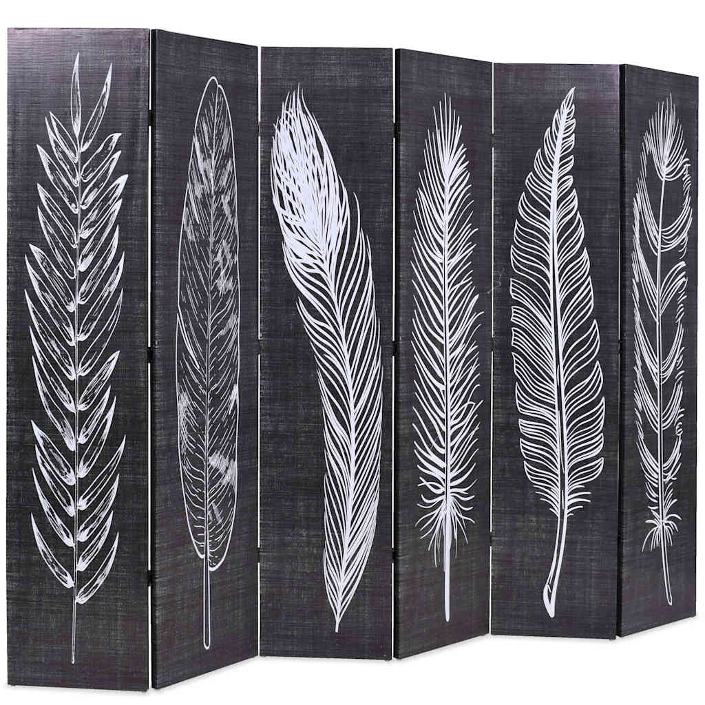 vidaXL Składany parawan, 228x170 cm, motyw piór, czarno-biały