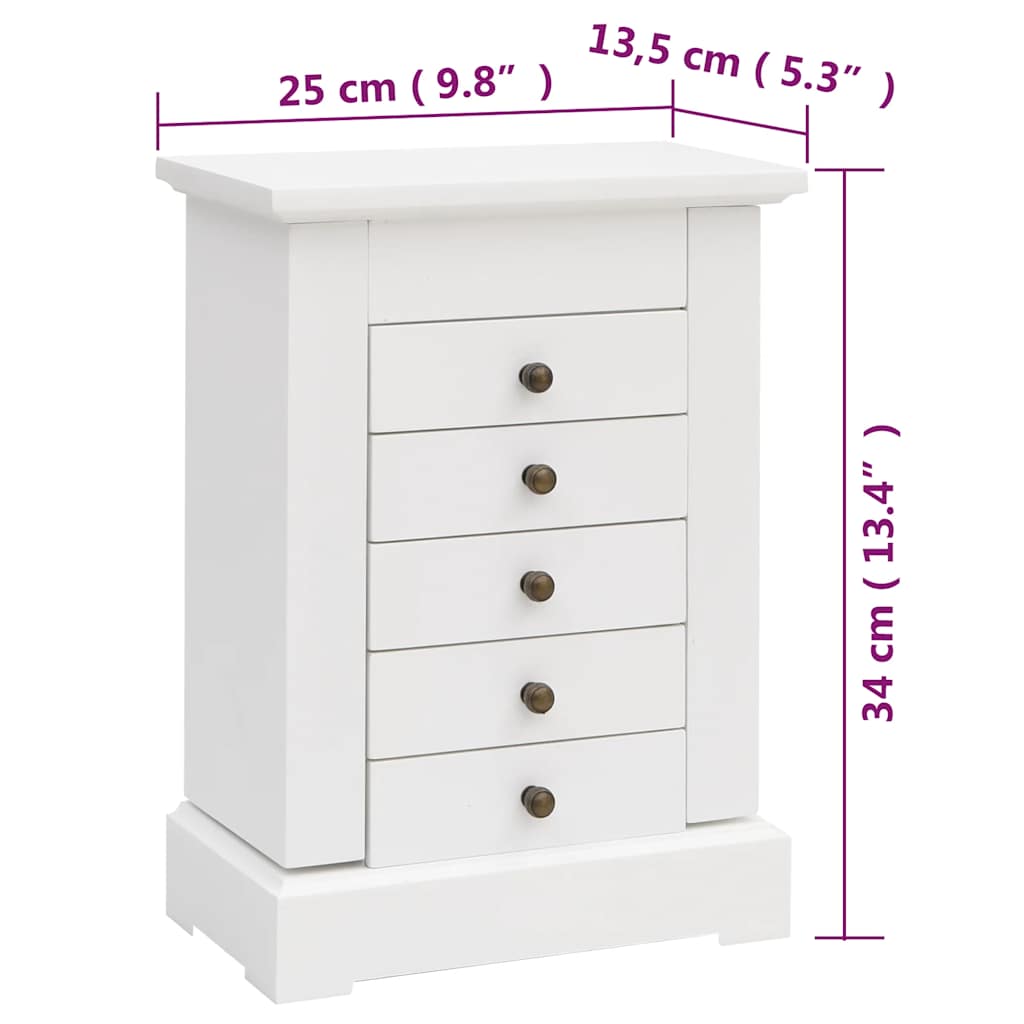 vidaXL Szafka na biżuterię z lustrem, MDF, 25 x 13,5 x 34 cm