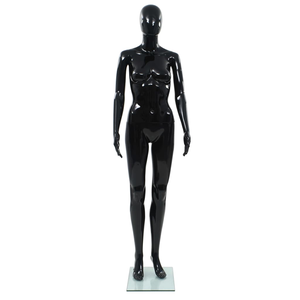vidaXL Manekin damski ze szklaną podstawą, czarny, błyszczący, 175 cm