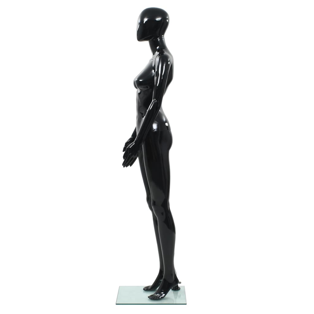 vidaXL Manekin damski ze szklaną podstawą, czarny, błyszczący, 175 cm
