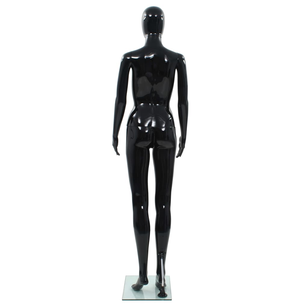 vidaXL Manekin damski ze szklaną podstawą, czarny, błyszczący, 175 cm