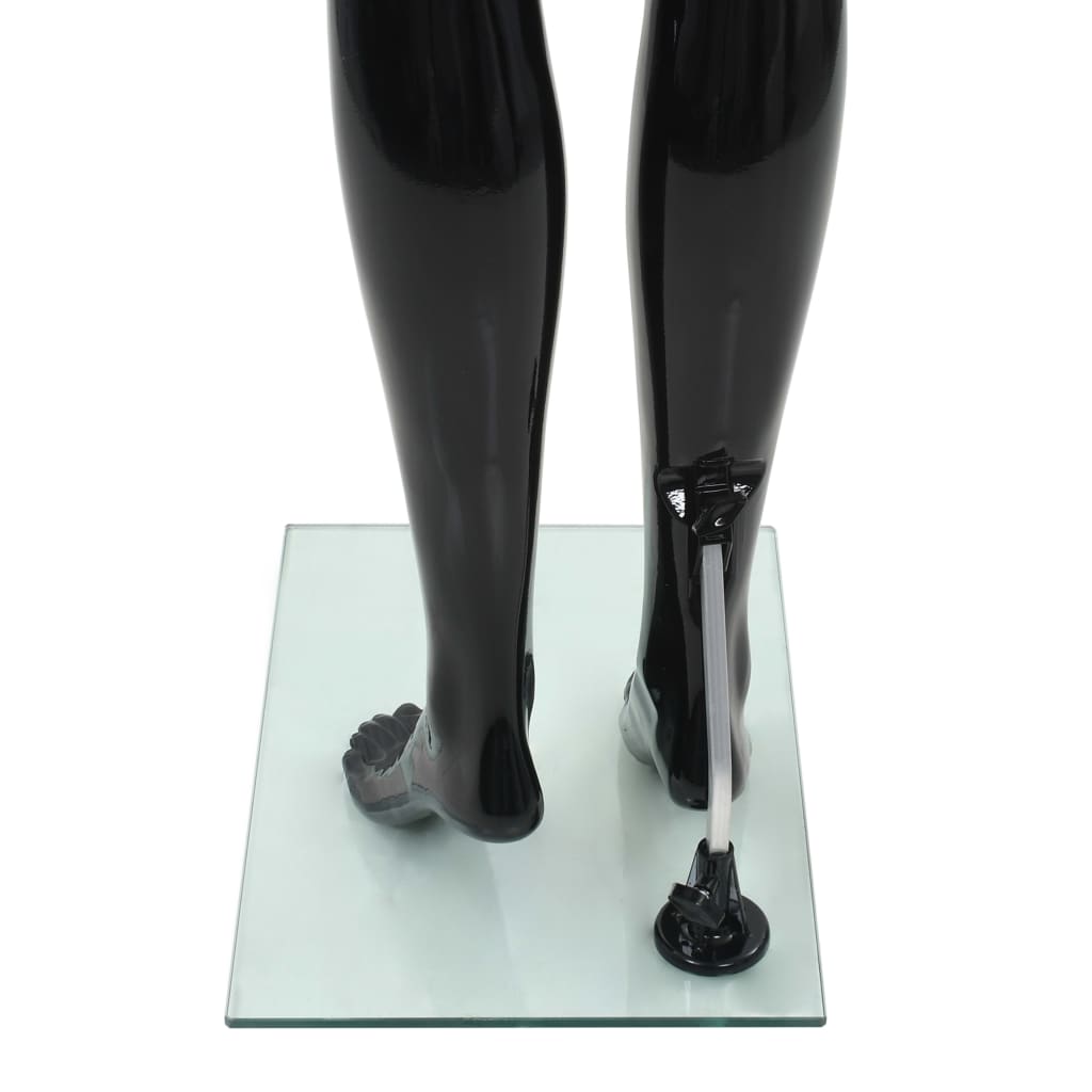 vidaXL Manekin damski ze szklaną podstawą, czarny, błyszczący, 175 cm