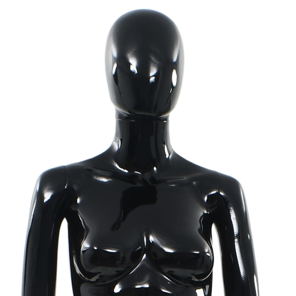 vidaXL Manekin damski ze szklaną podstawą, czarny, błyszczący, 175 cm