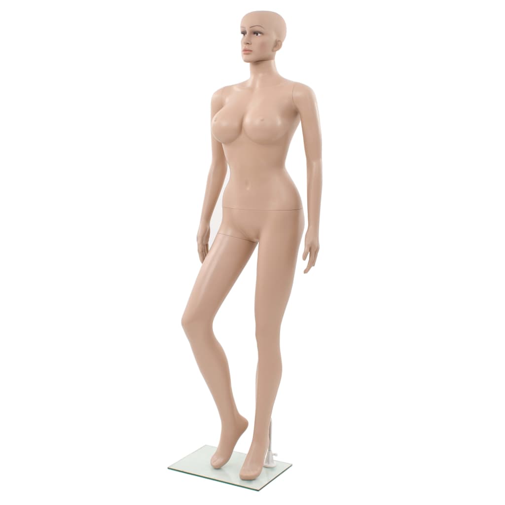 vidaXL Manekin damski ze szklaną podstawą, beżowy, 180 cm