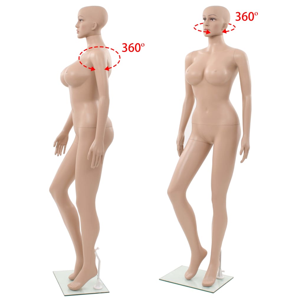 vidaXL Manekin damski ze szklaną podstawą, beżowy, 180 cm