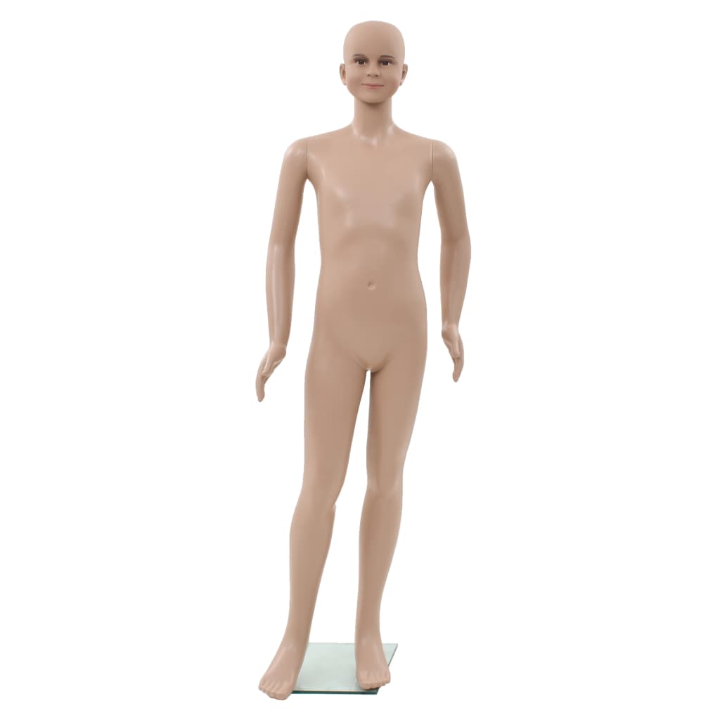 vidaXL Manekin dziecięcy ze szklaną podstawą, beż, błyszczący, 140 cm