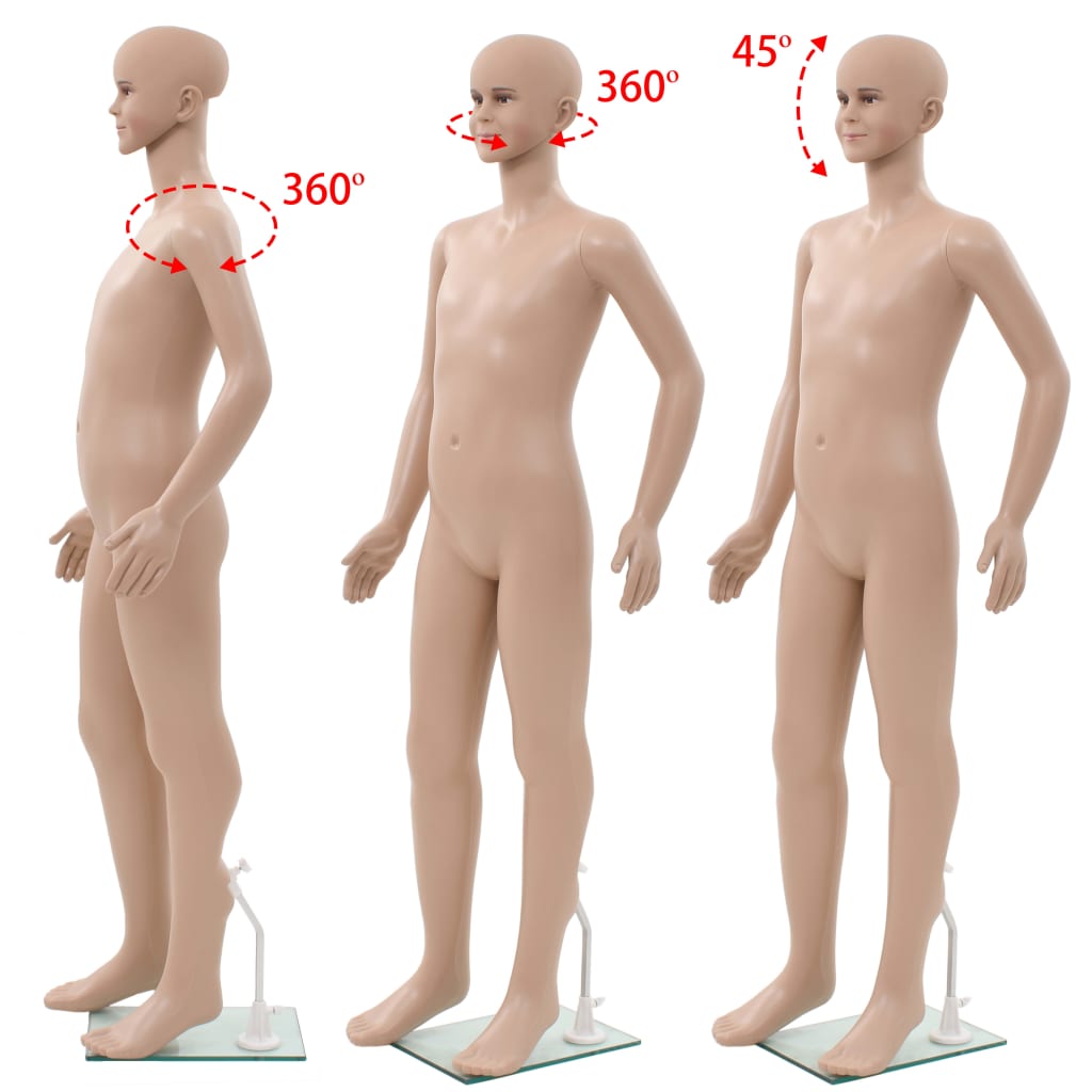 vidaXL Manekin dziecięcy ze szklaną podstawą, beż, błyszczący, 140 cm