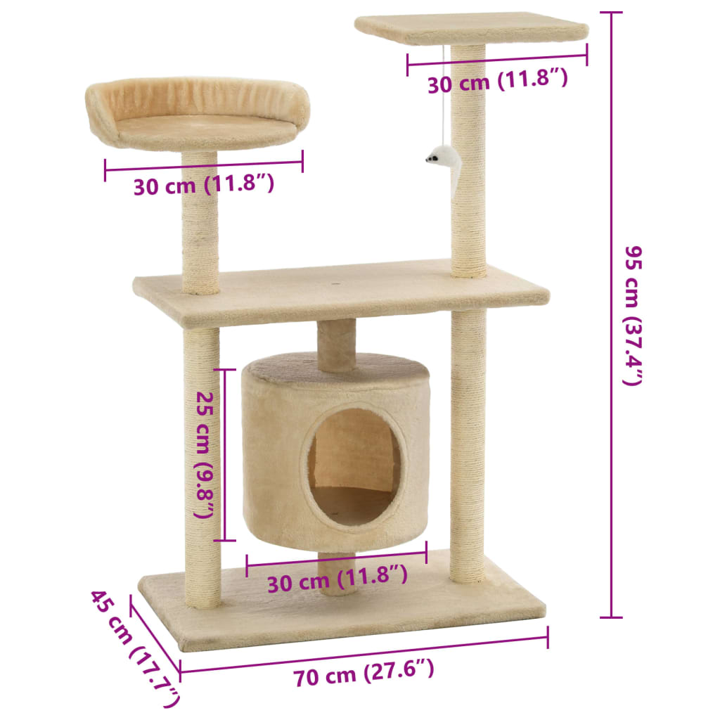 vidaXL Drapak dla kota ze sizalowymi słupkami, 95 cm, beżowy