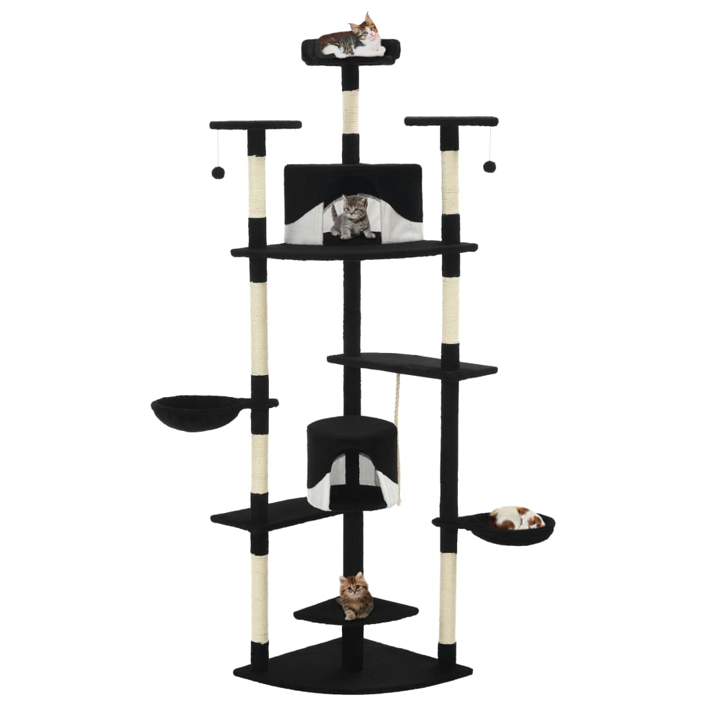 vidaXL Drapak dla kota z sizalowymi słupkami, 203 cm, czarno-biały