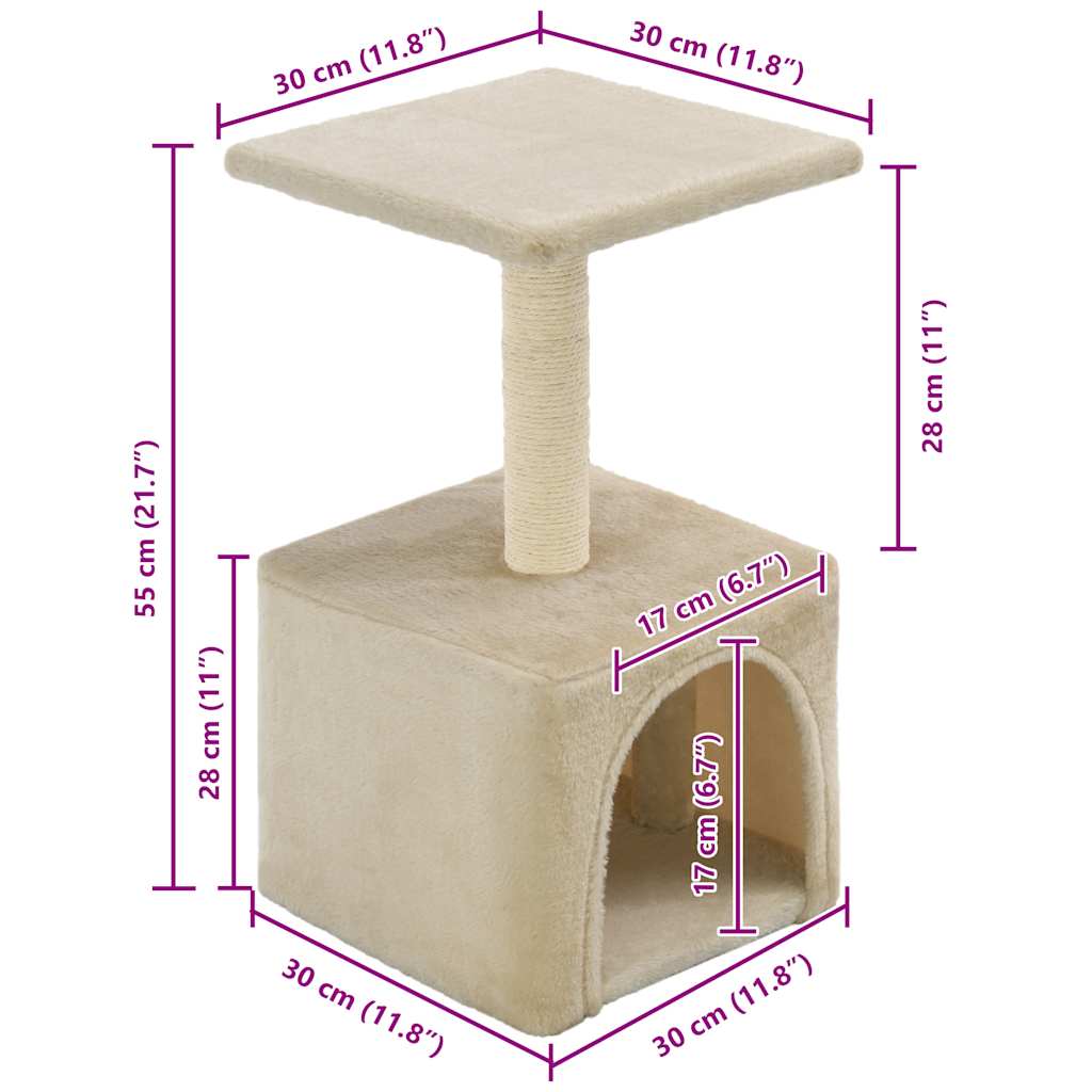 vidaXL Drapak dla kota ze słupkami sizalowymi, 55 cm, beżowy