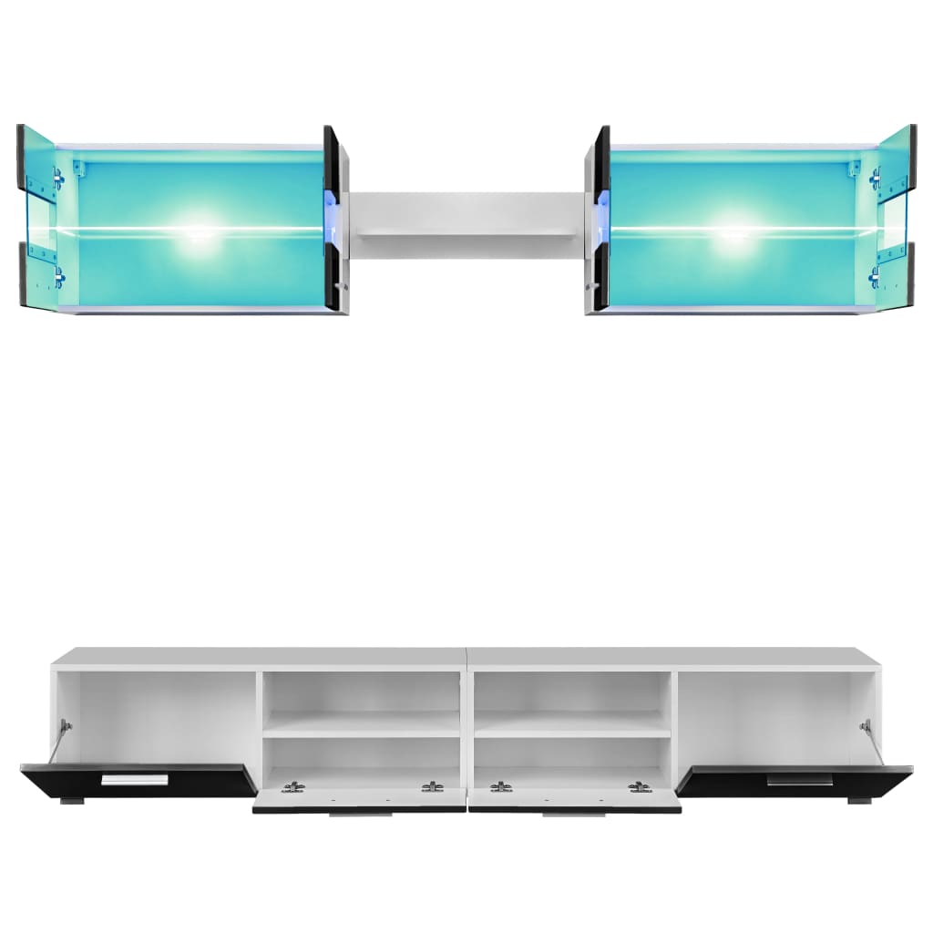 vidaXL Meblościanka z LED pod TV, 5 elementów, czarna na wysoki połysk