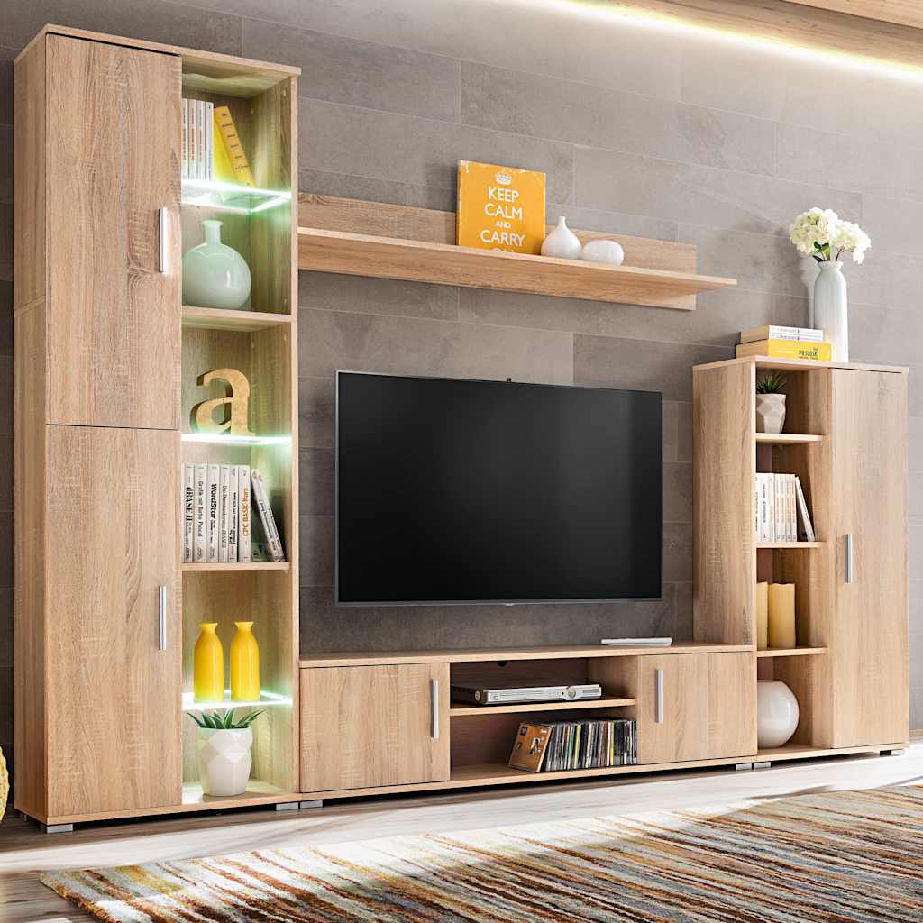vidaXL Meblościanka pod TV z oświetleniem LED, dąb sonoma