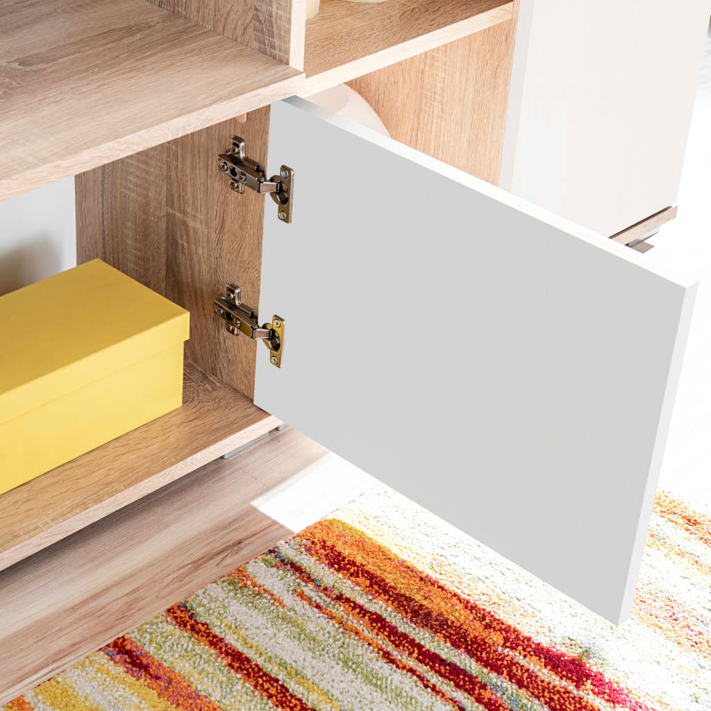 vidaXL Meblościanka pod TV z oświetleniem LED, dąb sonoma i biały
