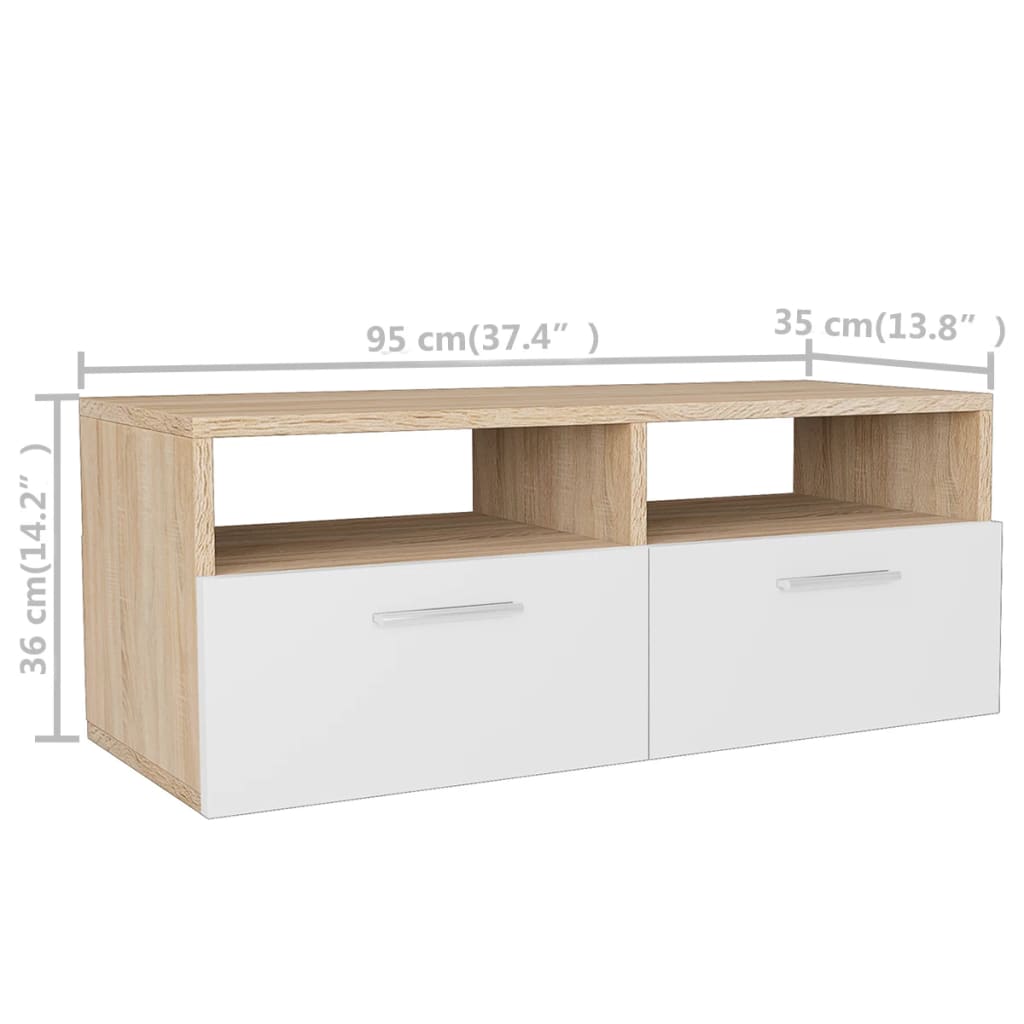 vidaXL Szafki TV, 2 szt., 95x35x36 cm, dębowe i białe