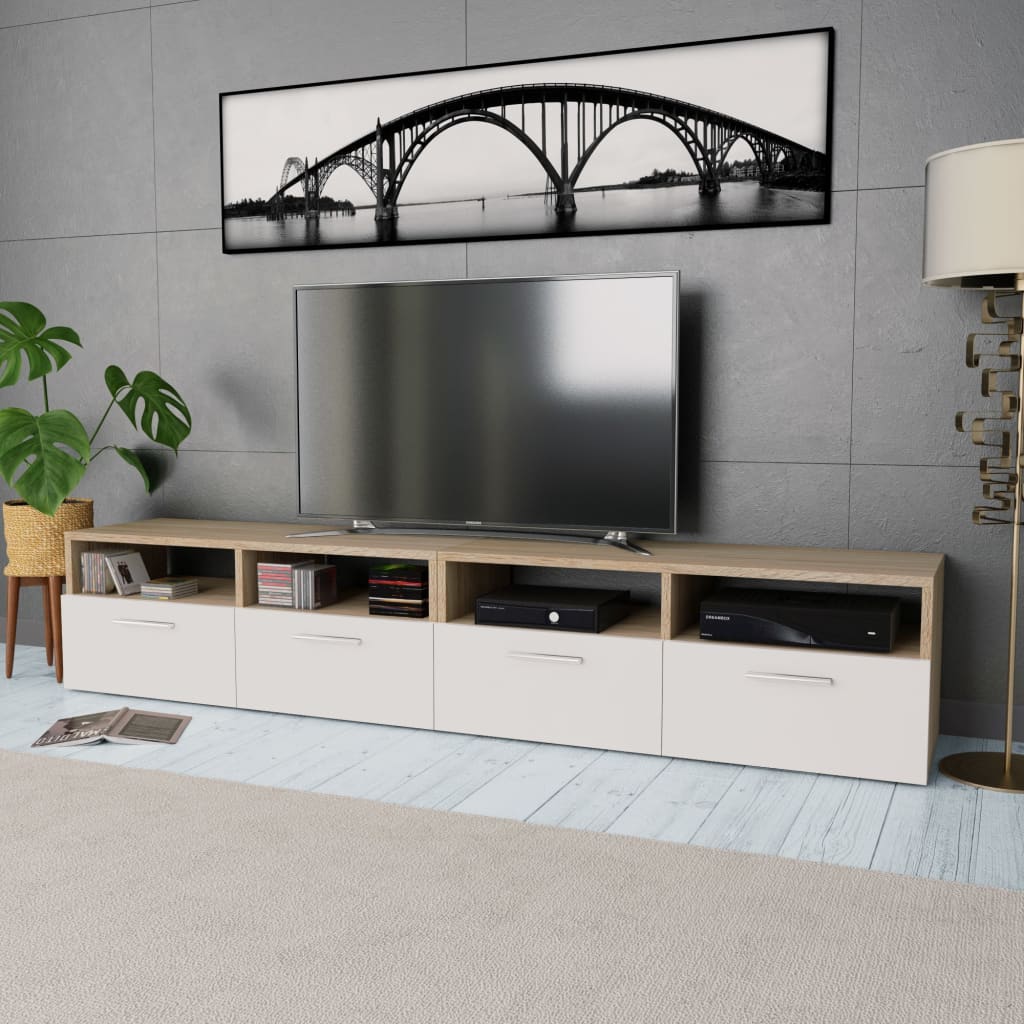 vidaXL Szafki TV, 2 szt., 95x35x36 cm, dębowe i białe