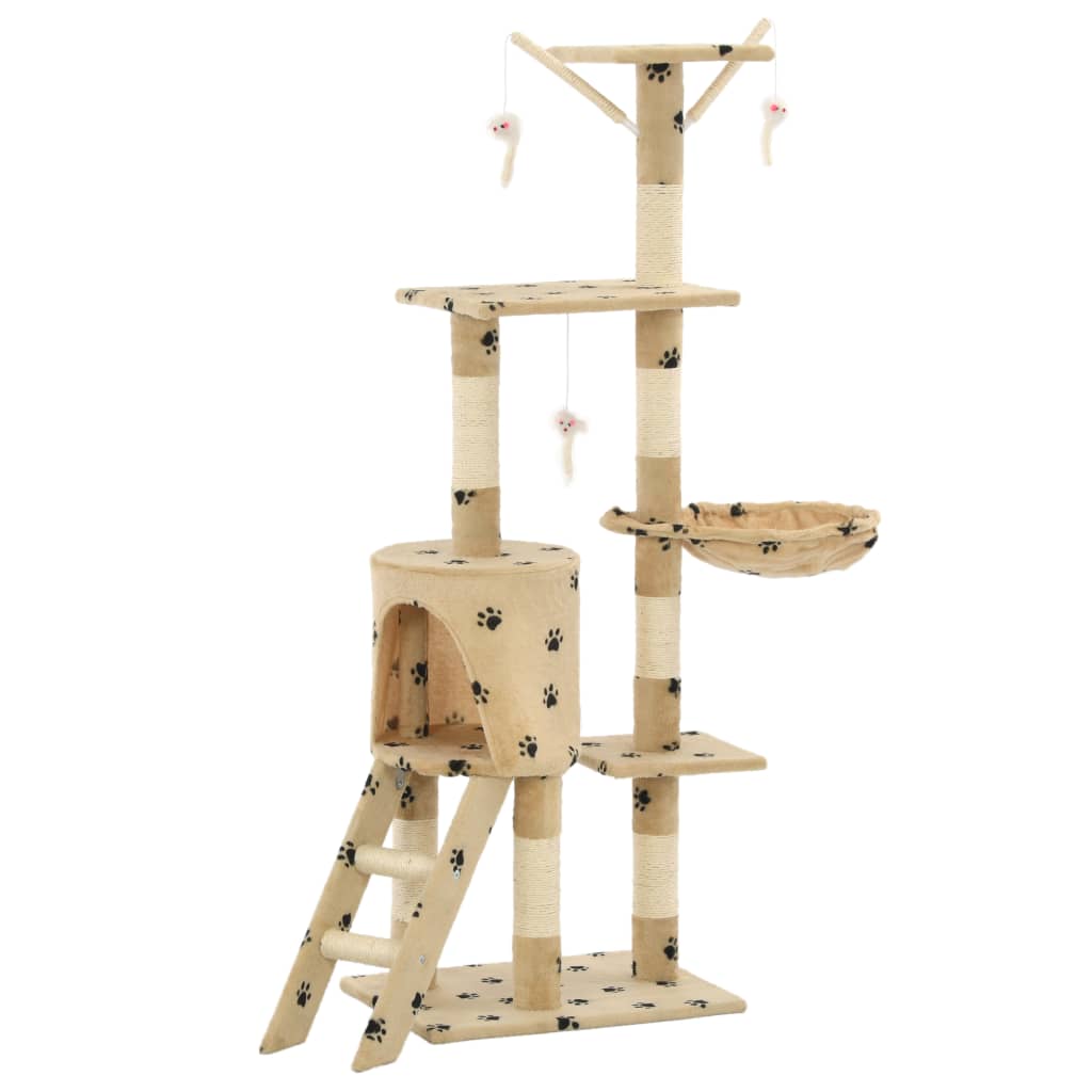 vidaXL Drapak ze słupkami sizalowymi, 138 cm, beżowy w kocie łapki