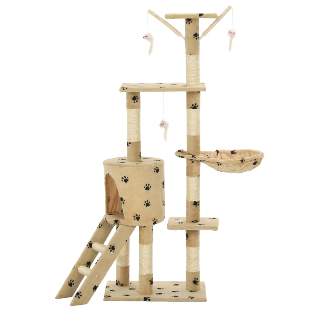 vidaXL Drapak ze słupkami sizalowymi, 138 cm, beżowy w kocie łapki