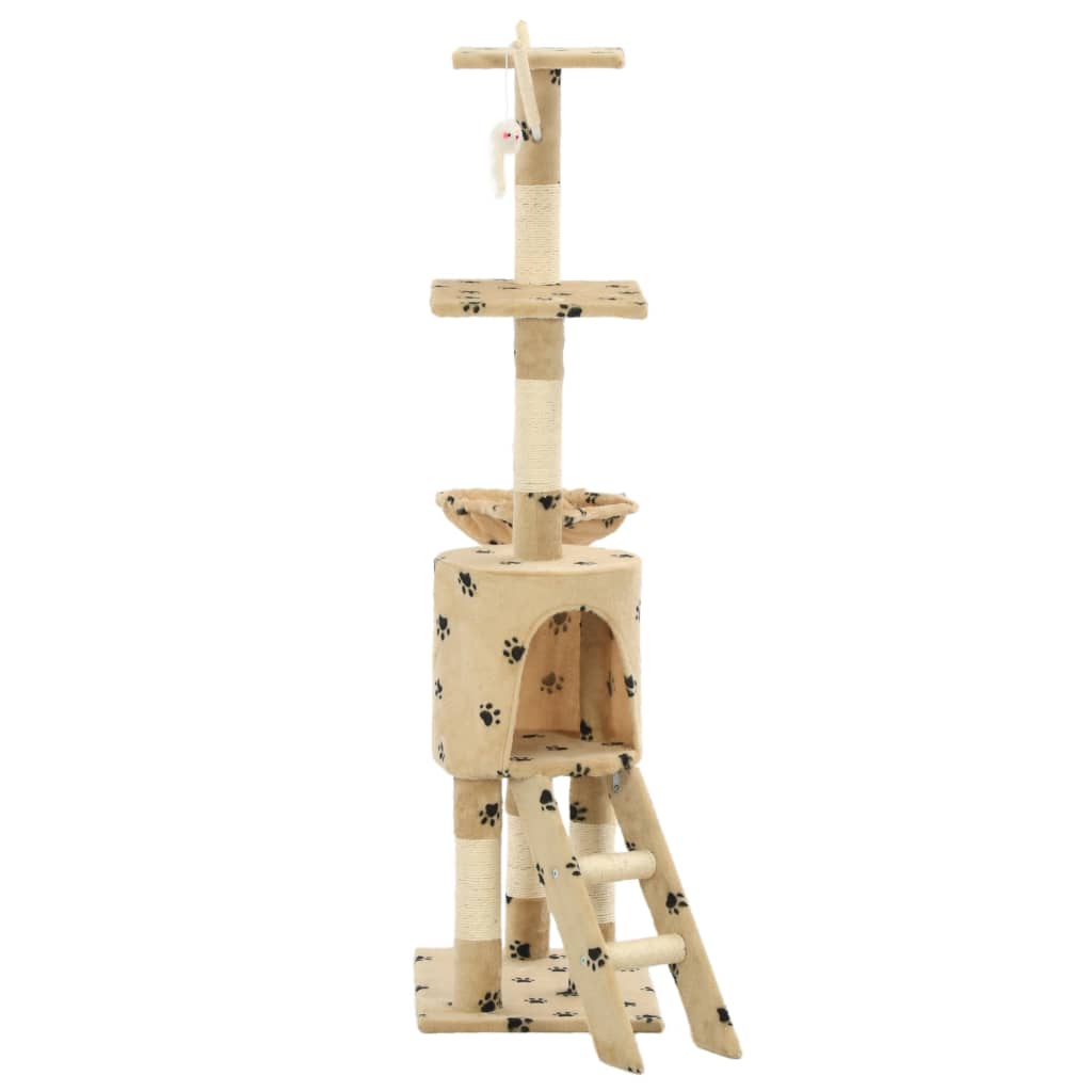 vidaXL Drapak ze słupkami sizalowymi, 138 cm, beżowy w kocie łapki