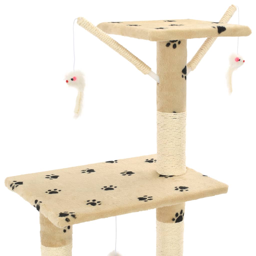 vidaXL Drapak ze słupkami sizalowymi, 138 cm, beżowy w kocie łapki