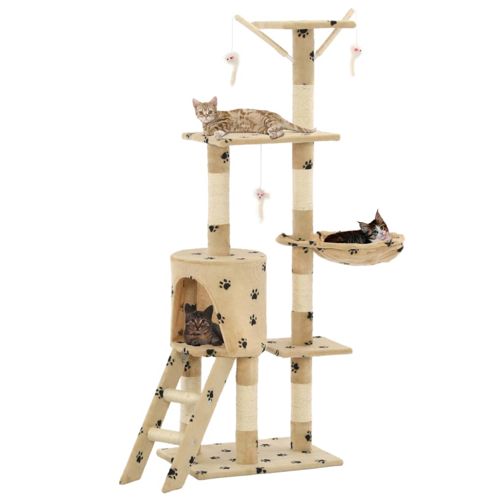 vidaXL Drapak ze słupkami sizalowymi, 138 cm, beżowy w kocie łapki