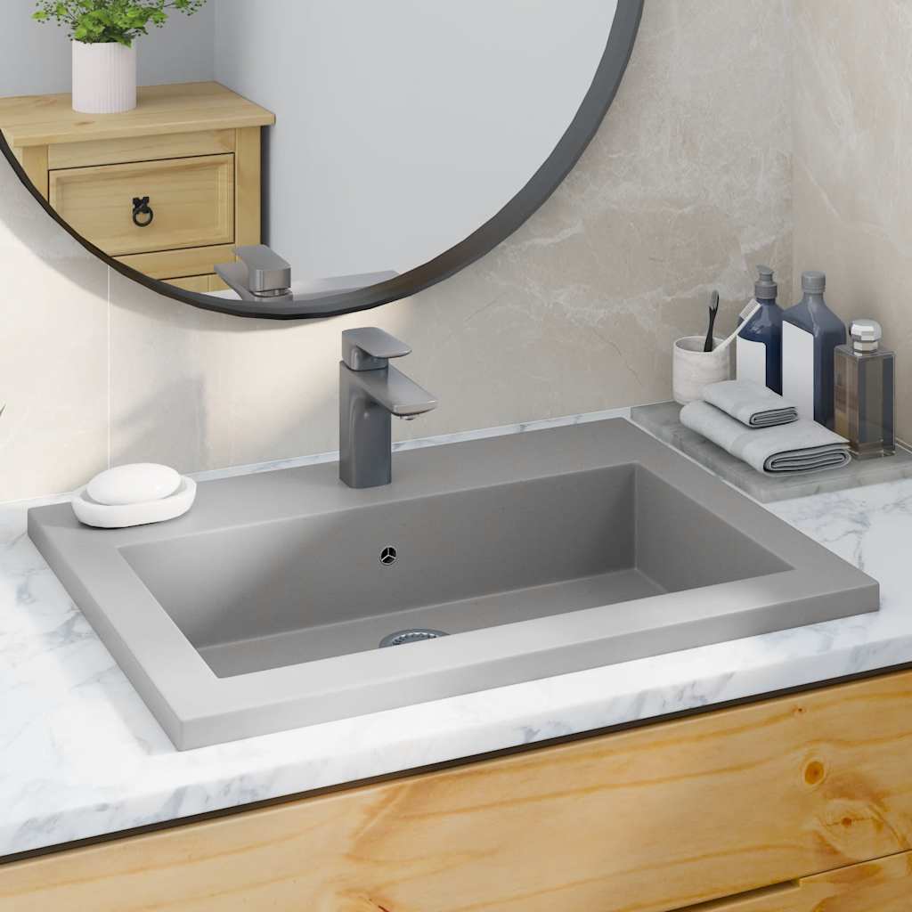 vidaXL Granitowa umywalka, 600 x 450 x 120 mm, szara