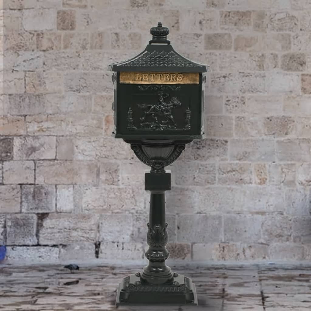 vidaXL Skrzynka na listy na słupku w stylu vintage, aluminium, zielona