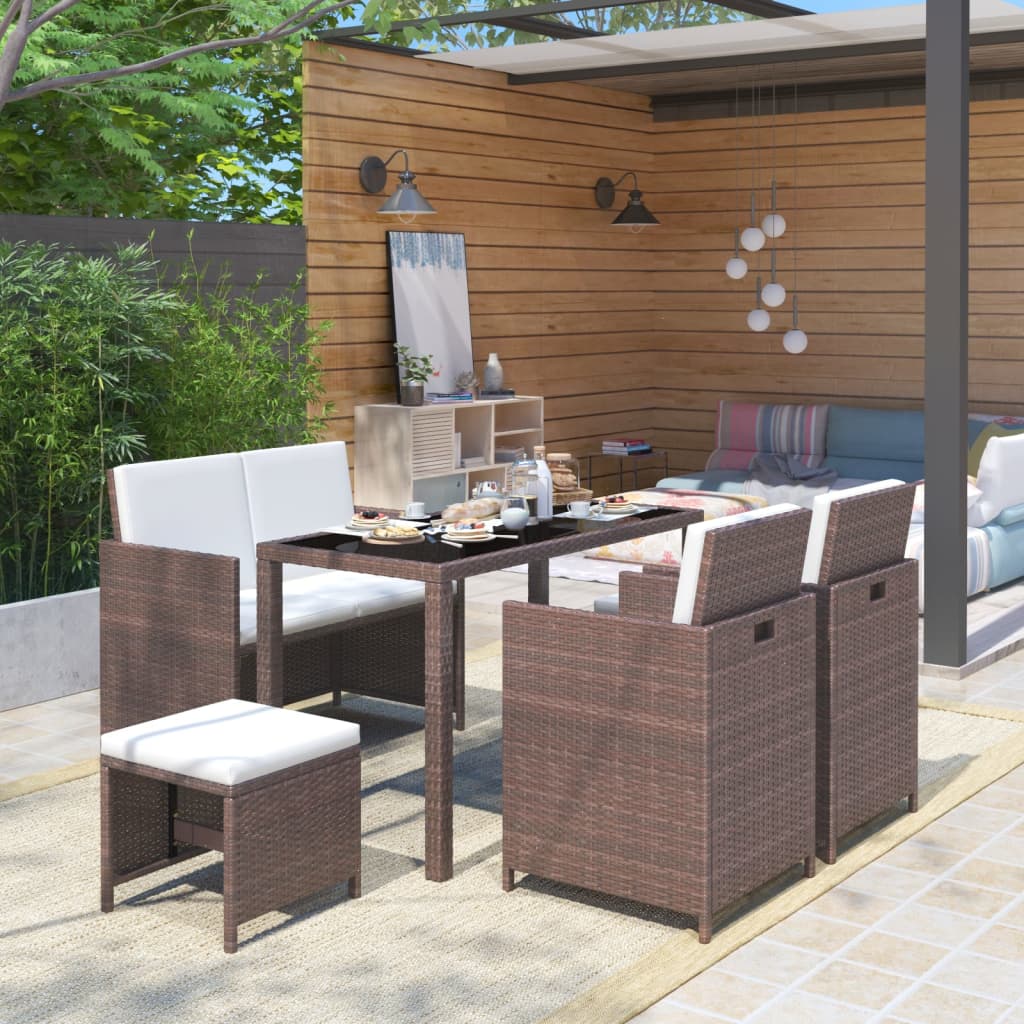 vidaXL 6-cz. zestaw mebli ogrodowych z poduszkami, rattan PE, brązowy