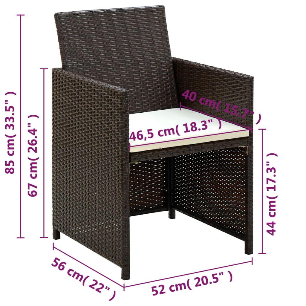 vidaXL 4-cz. zestaw wypoczynkowy do ogrodu, poduszki, rattan PE, brąz