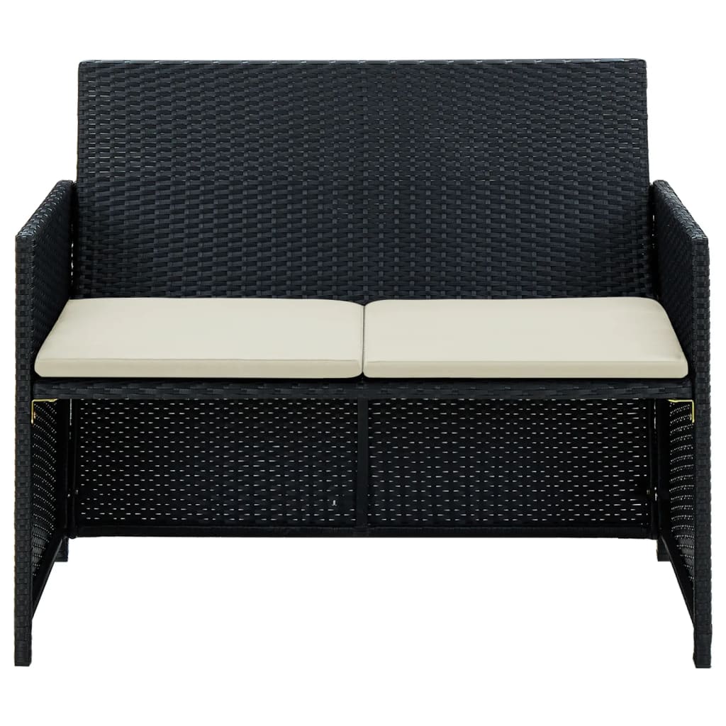 vidaXL 2-osobowa sofa ogrodowa z poduszkami, polirattan, czarna