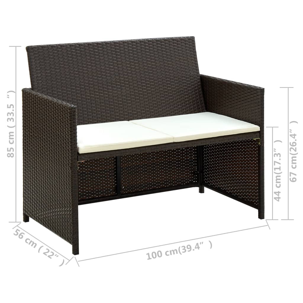 vidaXL 2-osobowa sofa ogrodowa z poduszkami, polirattan, brązowa
