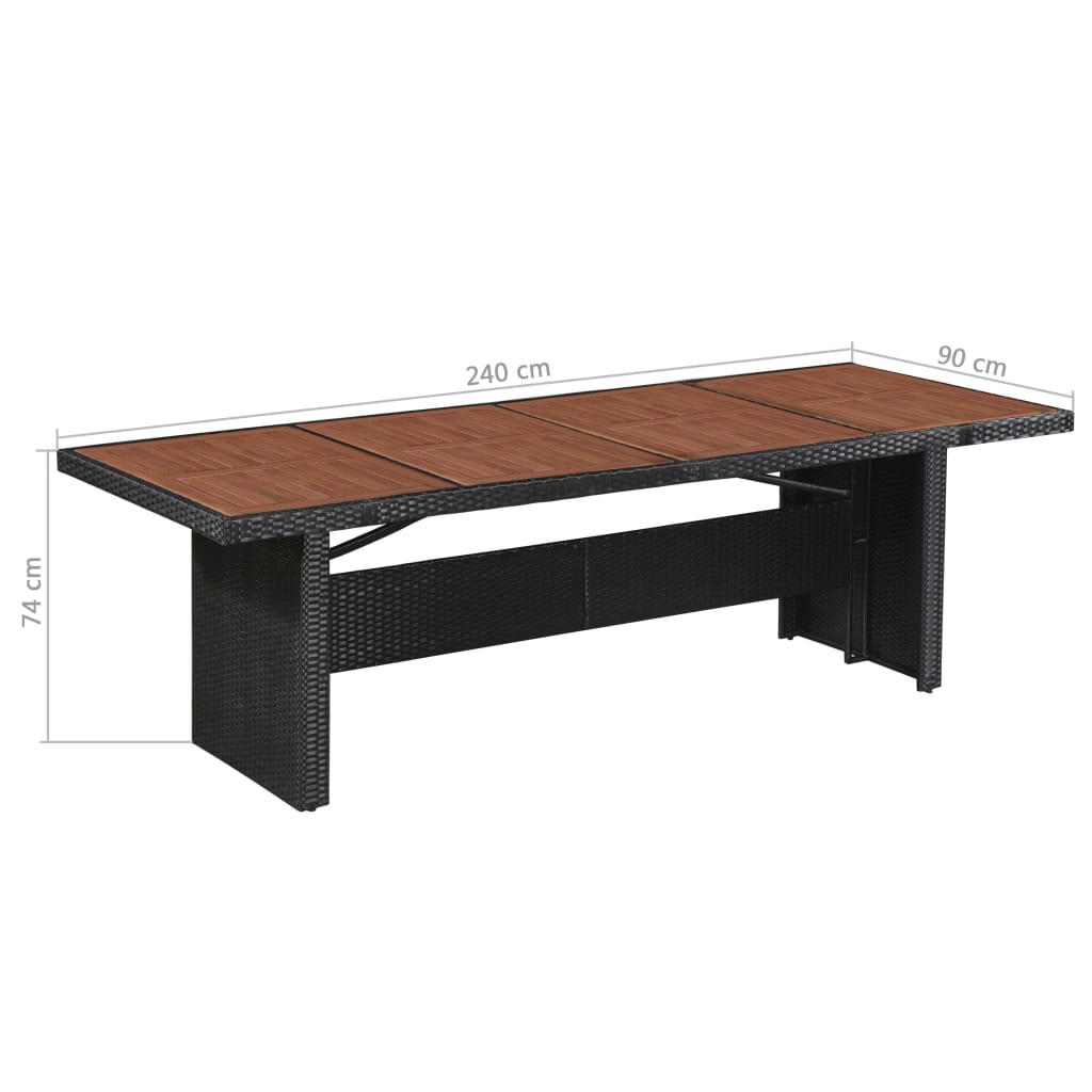 vidaXL Stół ogrodowy, 240x90x74 cm, rattan PE i lite drewno akacjowe
