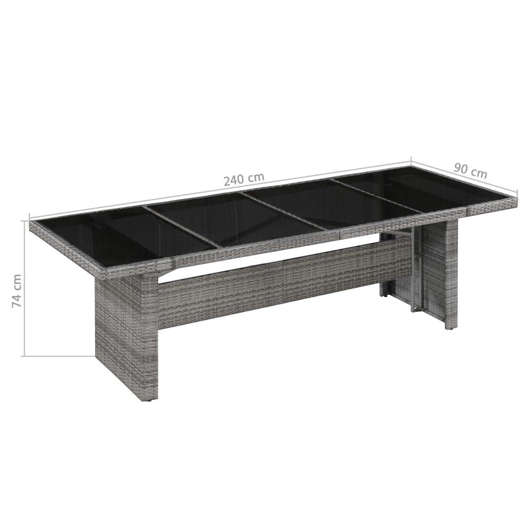 vidaXL Stół ogrodowy, 240x90x74 cm, rattan PE i szkło