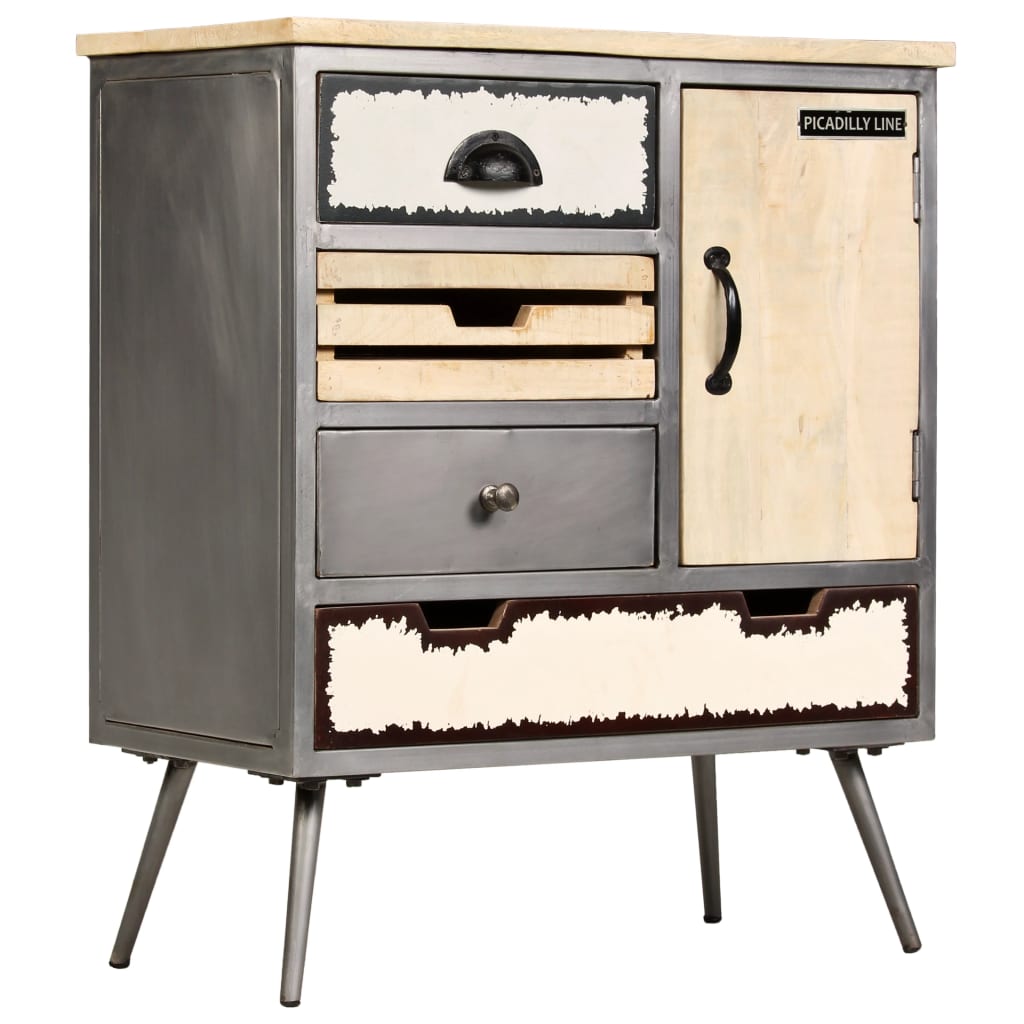 vidaXL Komoda z litego drewna mango i stali, 65 x 33 x 76 cm