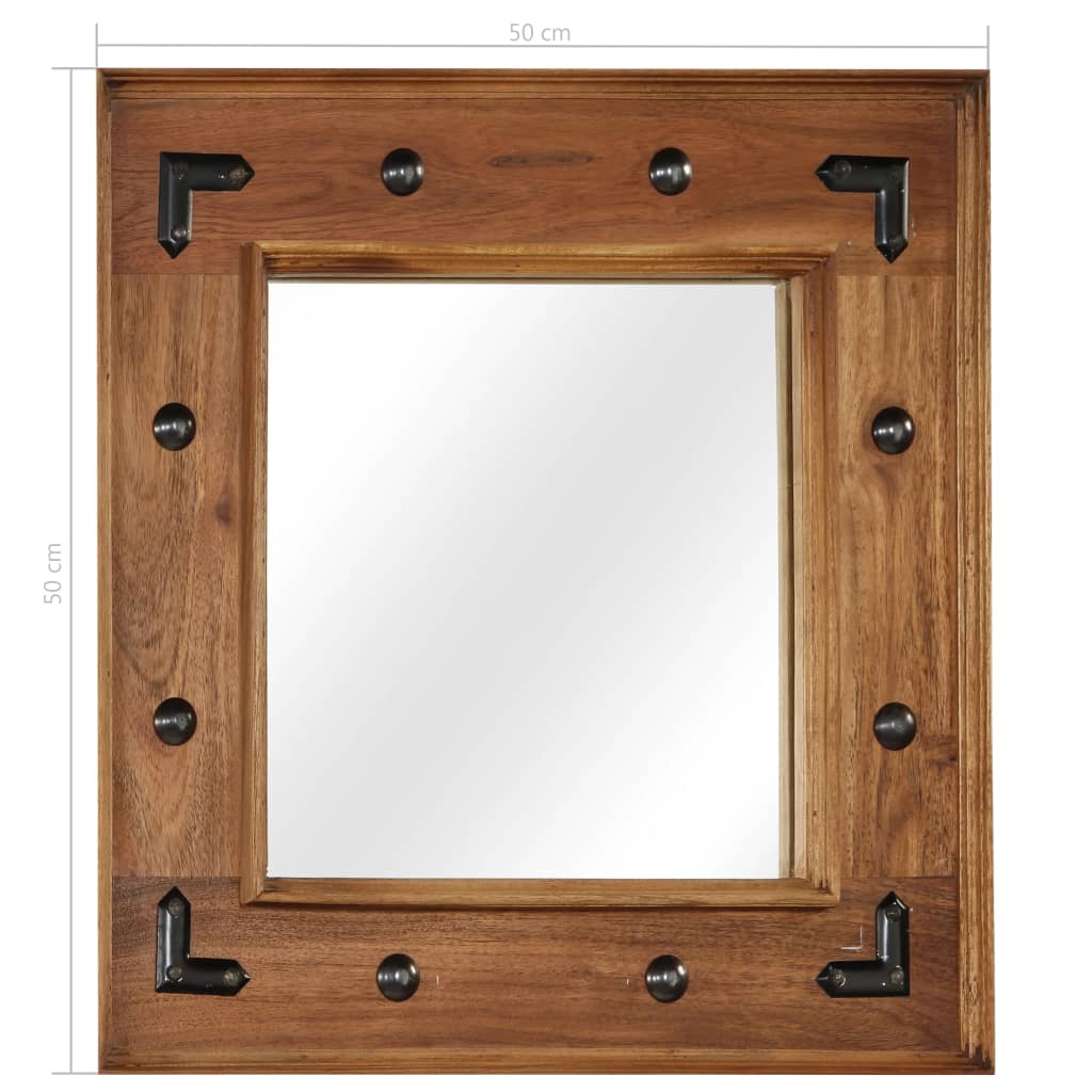 vidaXL Lustro z ramą z litego drewna akacjowego, 50 x 50 cm