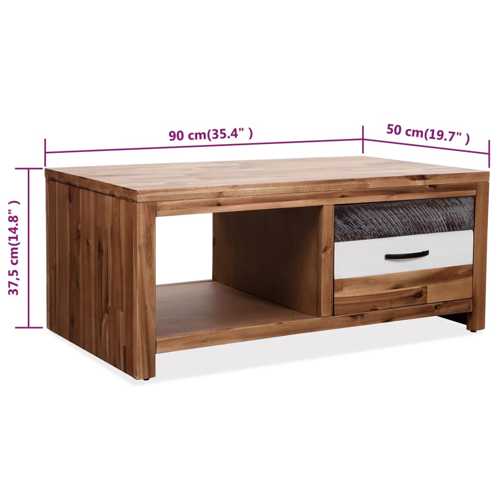 vidaXL Stolik kawowy z litego drewna akacjowego, 90x50x37,5 cm