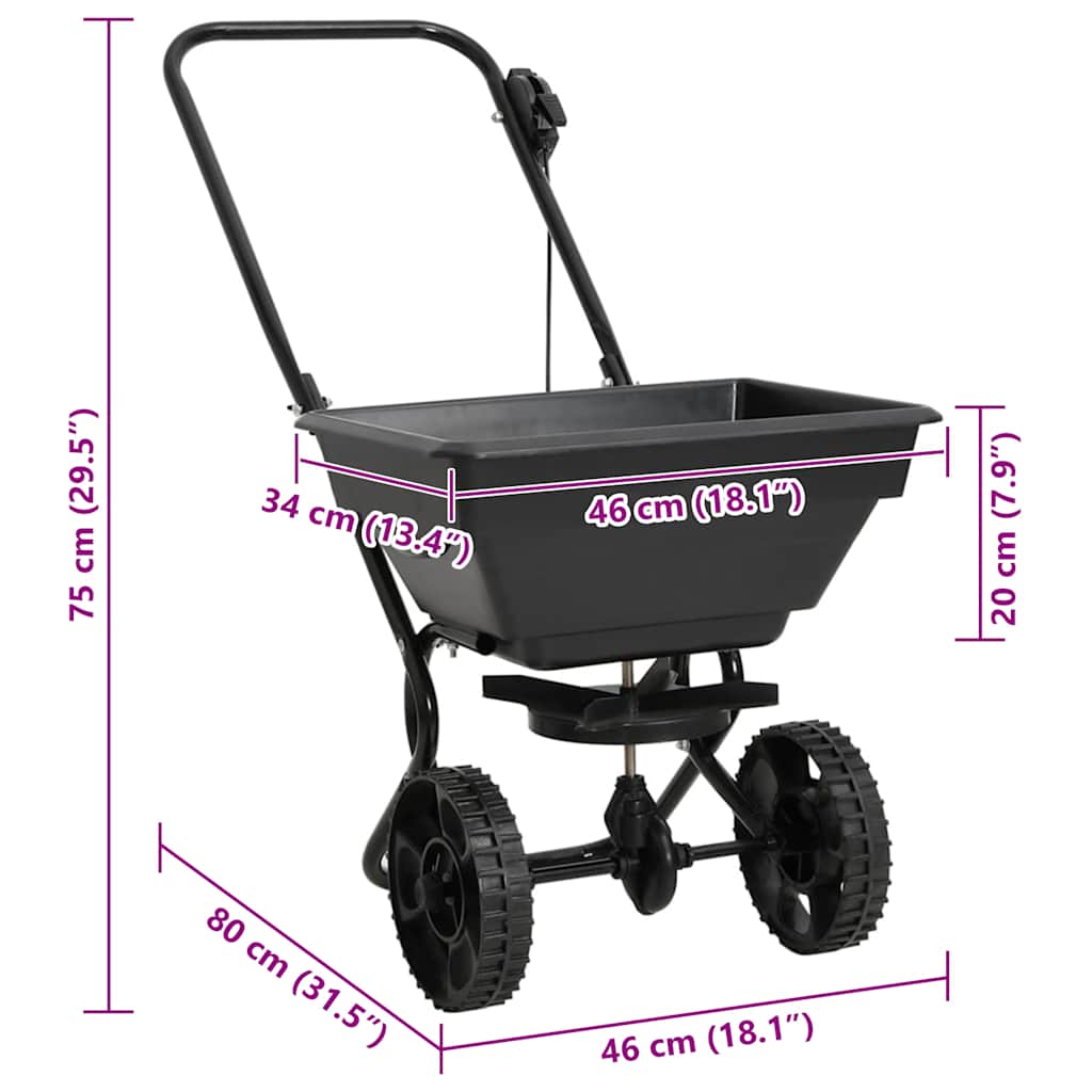 vidaXL Rozsiewacz do soli, PVC i stal, 80 x 46 x 75 cm, 15 L