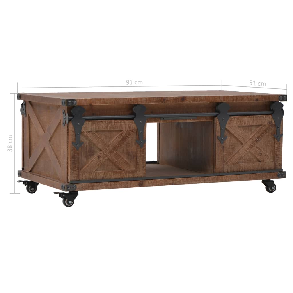 vidaXL Stolik kawowy z litego drewno jodłowego, 91x51x38 cm, brązowy