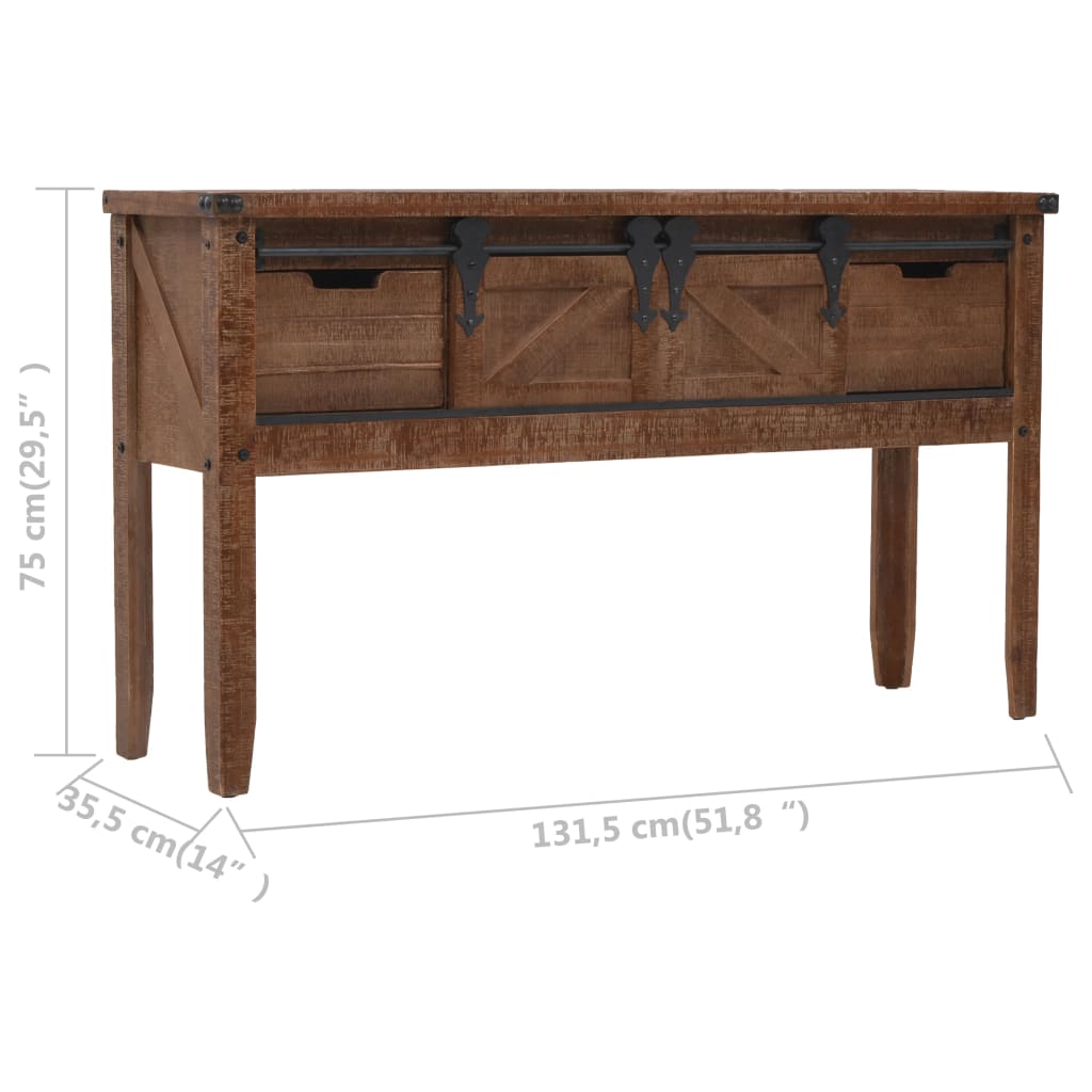 vidaXL Stolik konsola, lite drewno jodłowe, 131x35,5x75 cm, brązowy