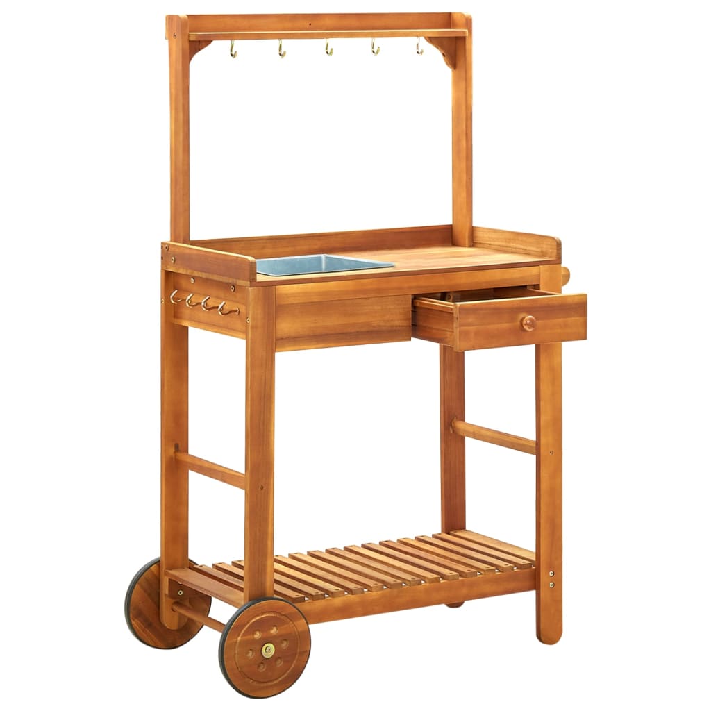 vidaXL Ogrodowy wózek kuchenny, lite drewno akacjowe, 92x43,5x141,5 cm