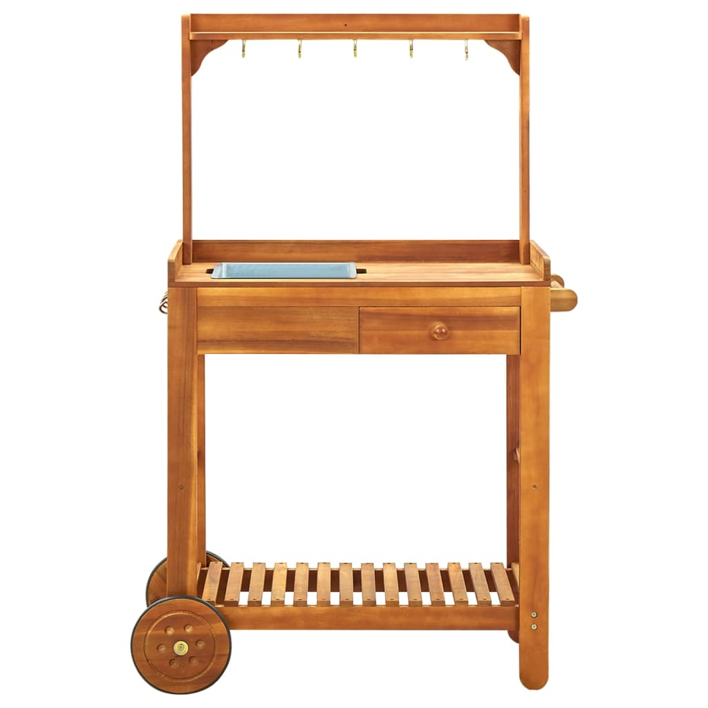 vidaXL Ogrodowy wózek kuchenny, lite drewno akacjowe, 92x43,5x141,5 cm