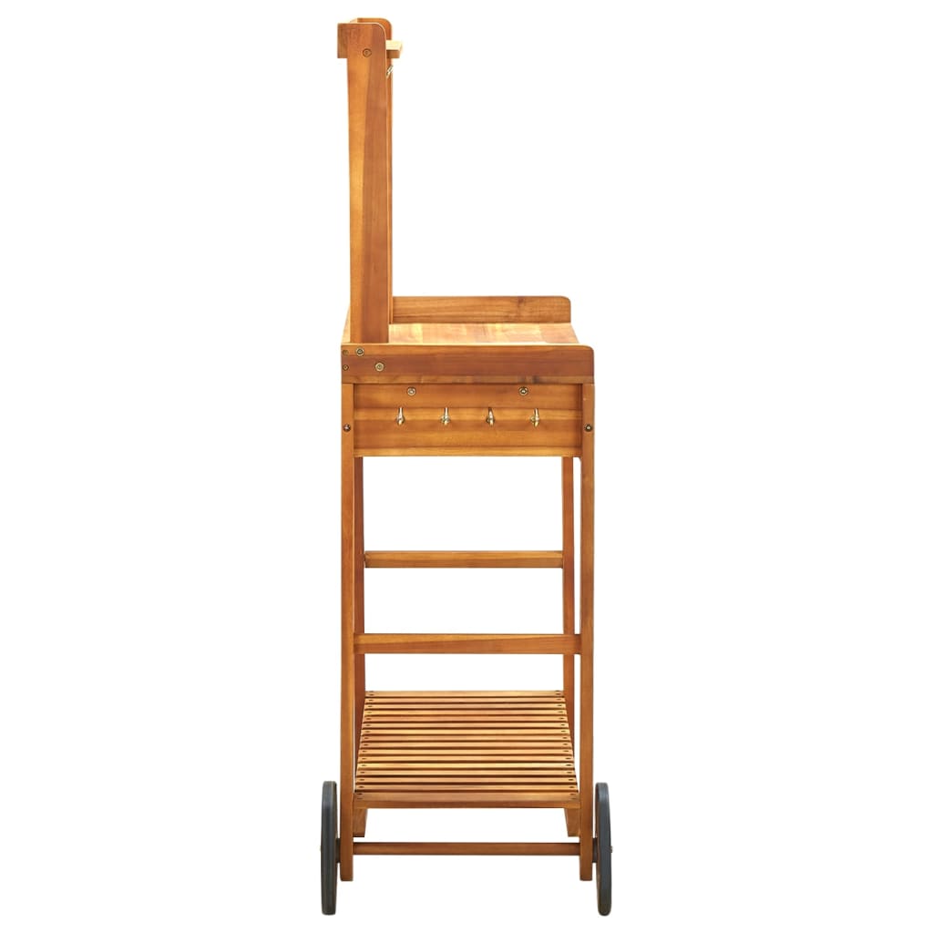 vidaXL Ogrodowy wózek kuchenny, lite drewno akacjowe, 92x43,5x141,5 cm