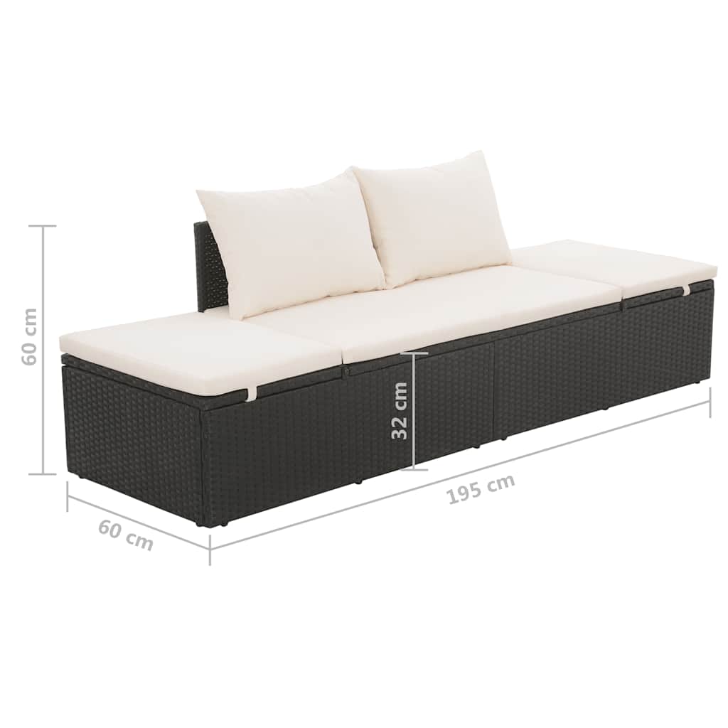 vidaXL Leżanka ogrodowa, czarna, 195 x 60 cm, rattan PE