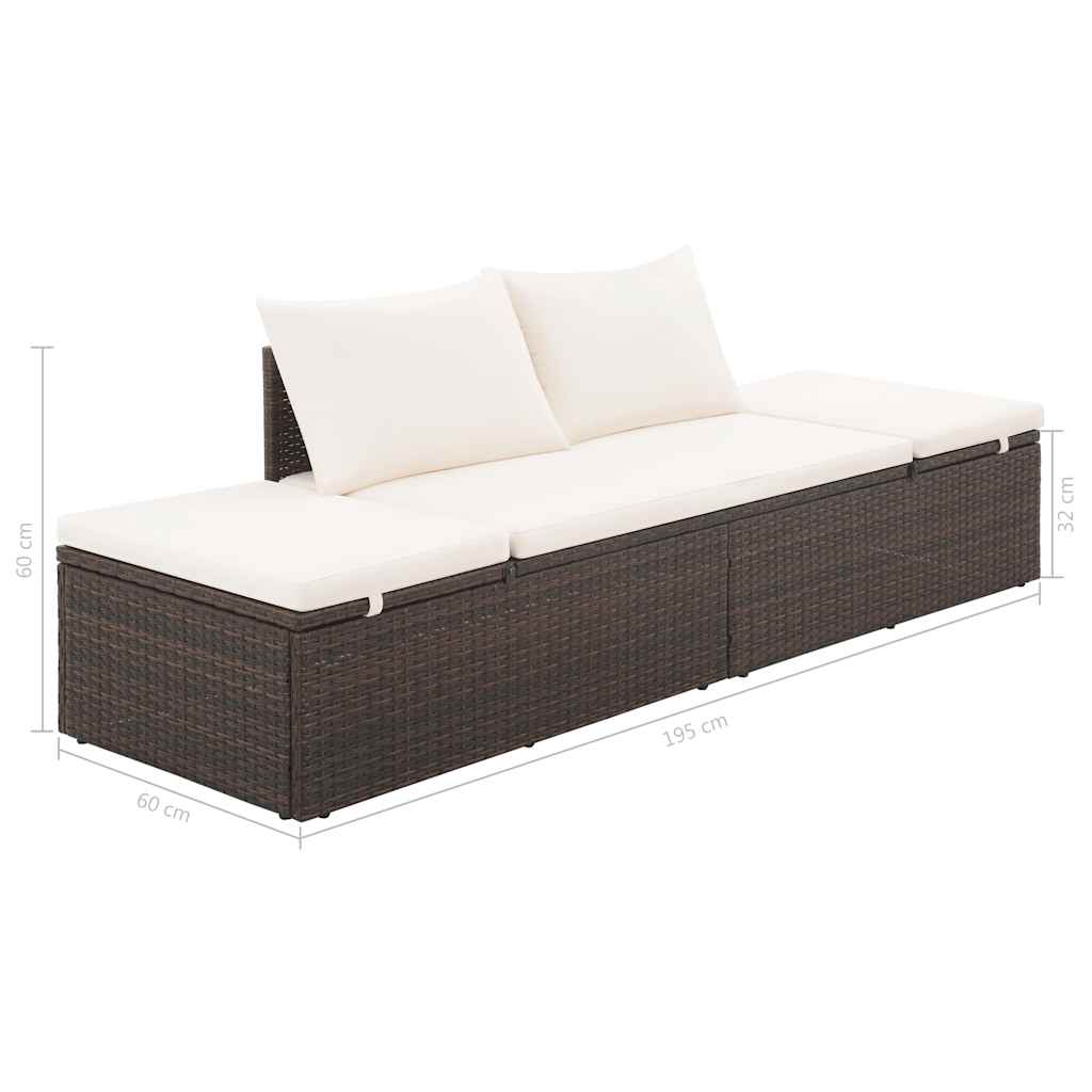 vidaXL Leżanka ogrodowa, brązowa, 195 x 60 cm, rattan PE