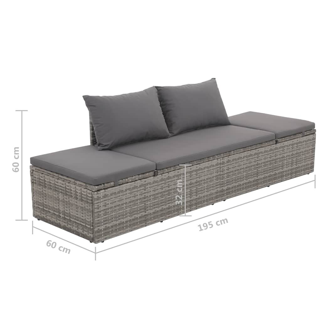 vidaXL Leżanka ogrodowa, szara, 195 x 60 cm, rattan PE