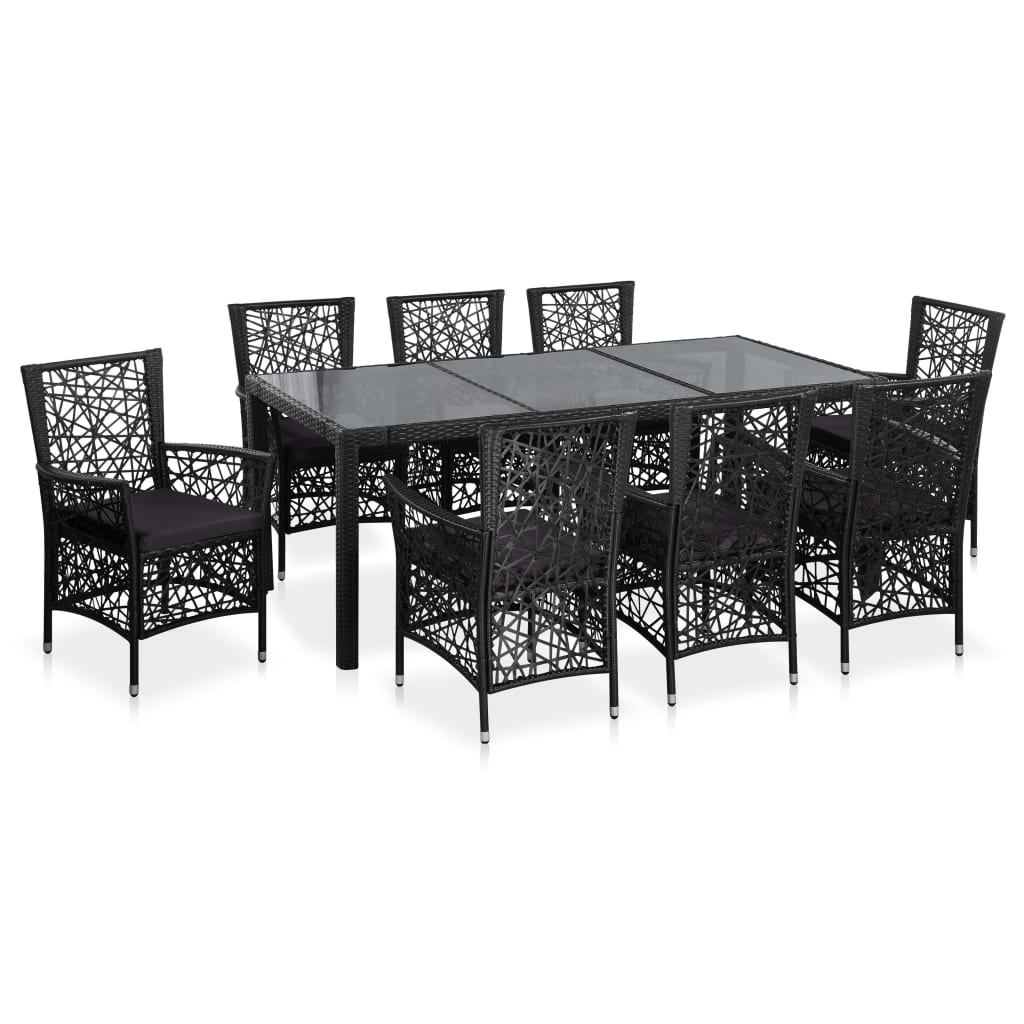 vidaXL 9-cz. zestaw mebli ogrodowych, rattan PE, czarny