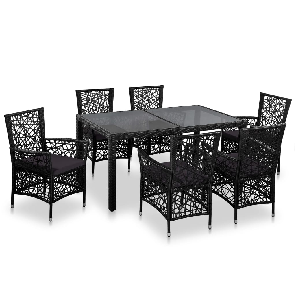 vidaXL 7-cz. zestaw mebli ogrodowych, rattan PE, czarny