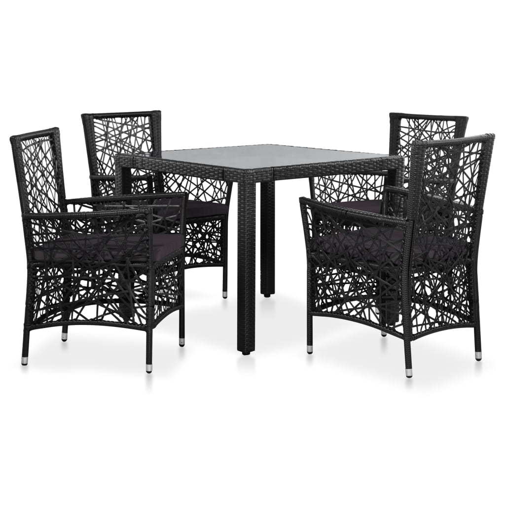 vidaXL 5-cz. zestaw mebli ogrodowych, rattan PE, czarny