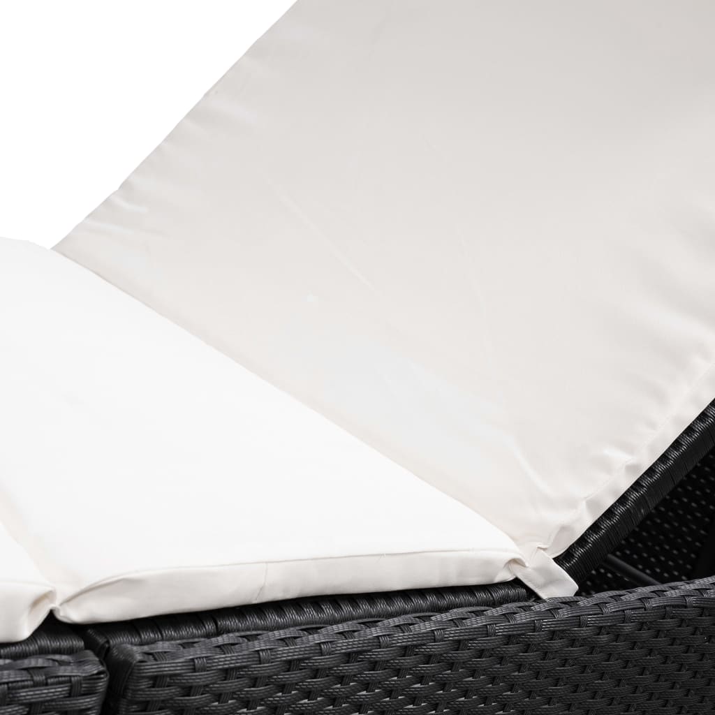 vidaXL Leżak ogrodowy z poduszką, rattan PE, czarny