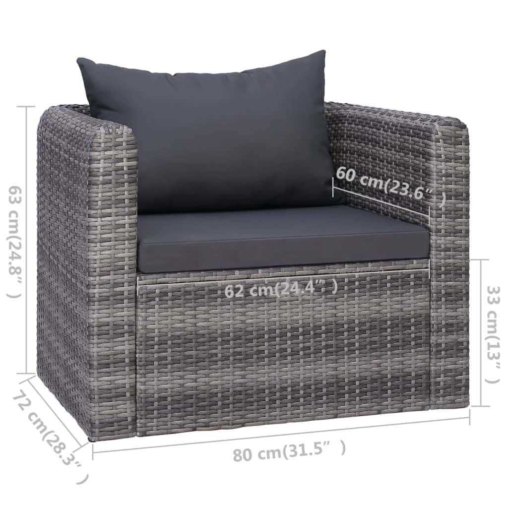vidaXL 6-cz. zestaw mebli do ogrodu z poduszkami, rattan PE, szary