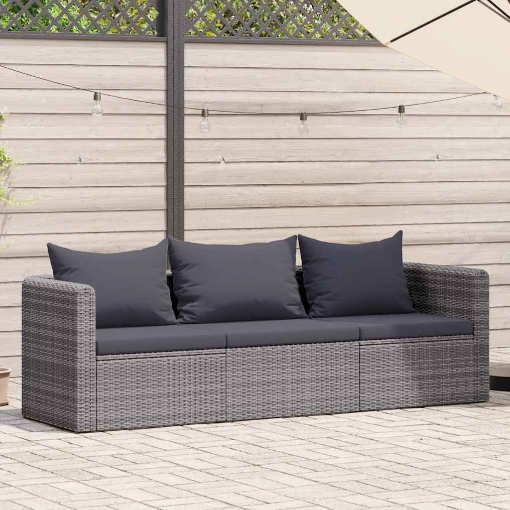 vidaXL 3-cz. zestaw mebli do ogrodu z poduszkami, rattan PE, szary